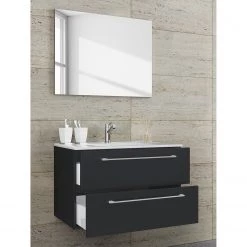 VCM Salle de bain Muniz I (2 éléments) - Noir - Largeur : 80 cm