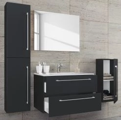 VCM Salle de bain Muniz V (4 éléments) - Noir - Largeur : 126 cm