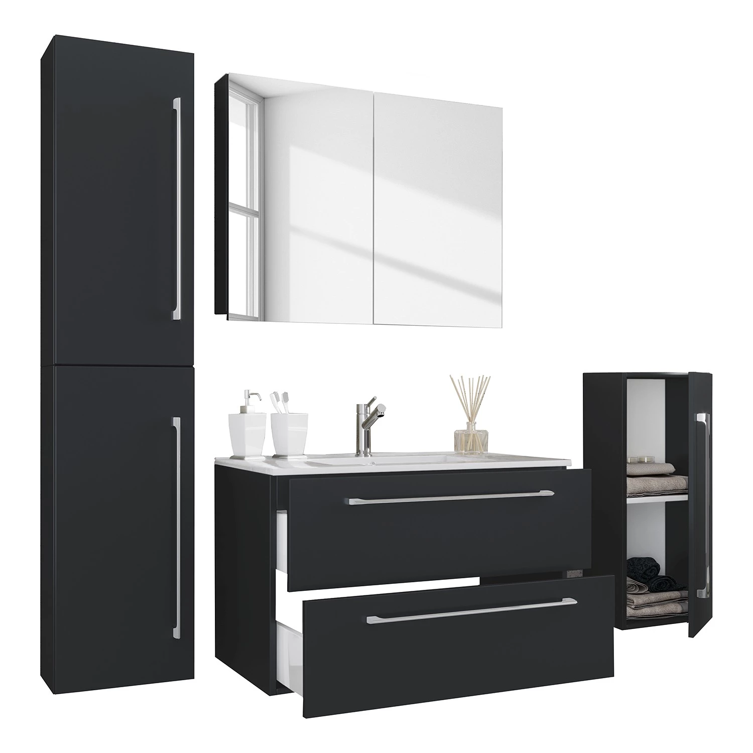 VCM Salle de bain Muniz VII (4 éléments) - Noir - Largeur : 146 cm 5 VCM Salle de bain Muniz VII (4 éléments) - Noir - Largeur : 146 cm – Image 3