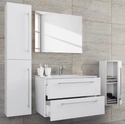 VCM Salle de bain Muniz V (4 éléments) - Blanc - Largeur : 146 cm