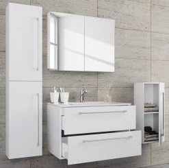 VCM Salle de bain Muniz VII (4 éléments) - Blanc - Largeur : 126 cm