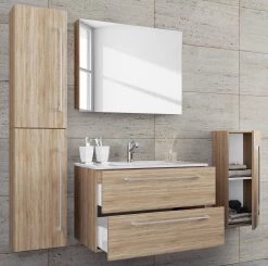 VCM Salle de bain Muniz VII (4 éléments) - Imitation chêne de Sonoma - Largeur : 126 cm