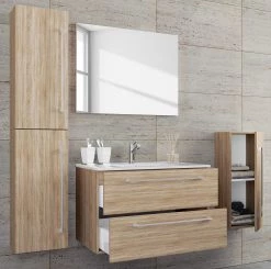 VCM Salle de bain Muniz V (4 éléments) - Imitation chêne de Sonoma - Largeur : 146 cm