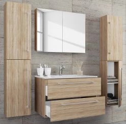 VCM Salle de bain Muniz XI (4 éléments) - Imitation chêne de Sonoma - Largeur : 126 cm