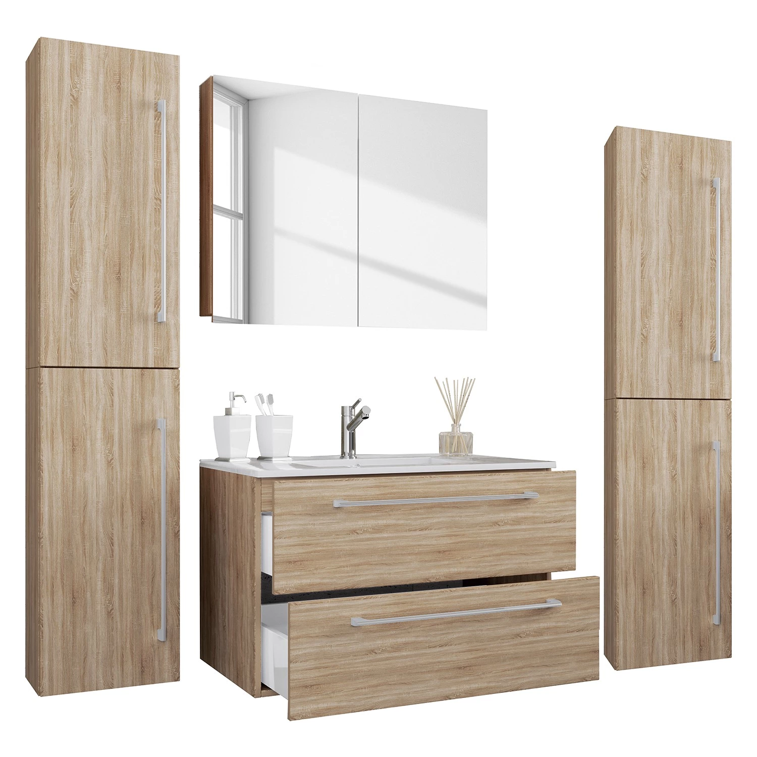 VCM Salle de bain Muniz XI (4 éléments) - Imitation chêne de Sonoma - Largeur : 126 cm 5 VCM Salle de bain Muniz XI (4 éléments) - Imitation chêne de Sonoma - Largeur : 126 cm – Image 3