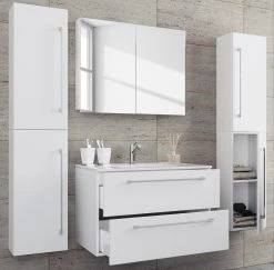 VCM Salle de bain Muniz XI (4 éléments) - Blanc - Largeur : 146 cm