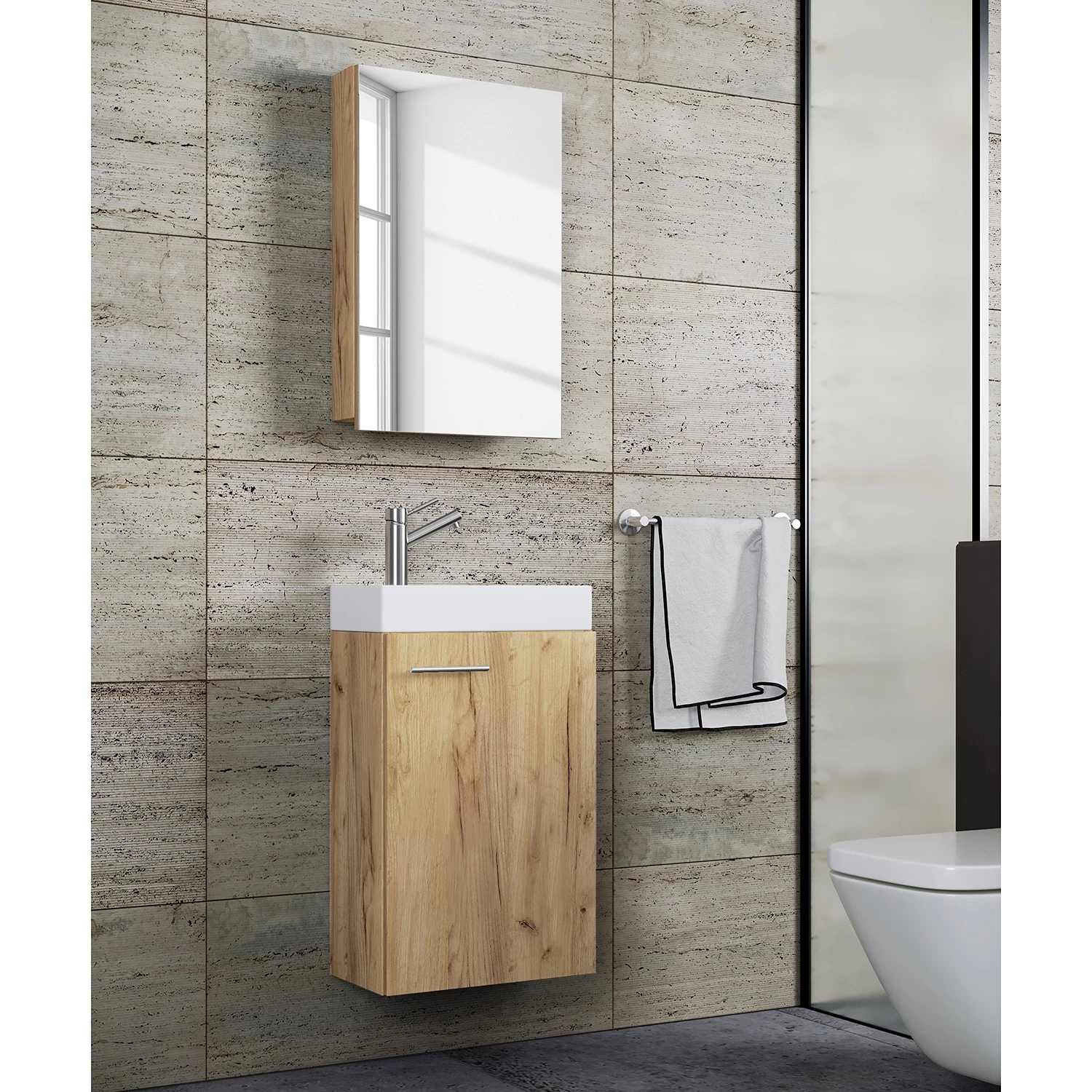 VCM Salle de bain Slito II (3 élém.) - Imitation chêne 4 VCM Salle de bain Slito II (3 élém.) - Imitation chêne – Image 2
