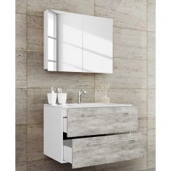 VCM Salle de bain Muniz IV (2 éléments) - Imitation béton - Largeur : 81 cm