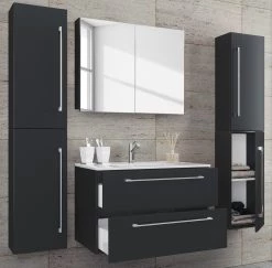VCM Salle de bain Muniz XI (4 éléments) - Noir - Largeur : 146 cm