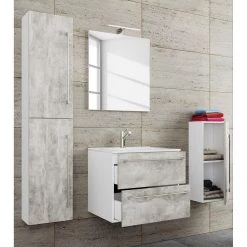 VCM Salle de bain Muniz VI (4 éléments) - Imitation béton - Largeur : 126 cm