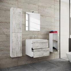 VCM Salle de bain Muniz VI (4 éléments) - Imitation béton - Largeur : 126 cm -Meubles de salle de bain Soldes 2022 1000304267 211029 13354000255 MOOD DETAILS P000000001000304267 mood