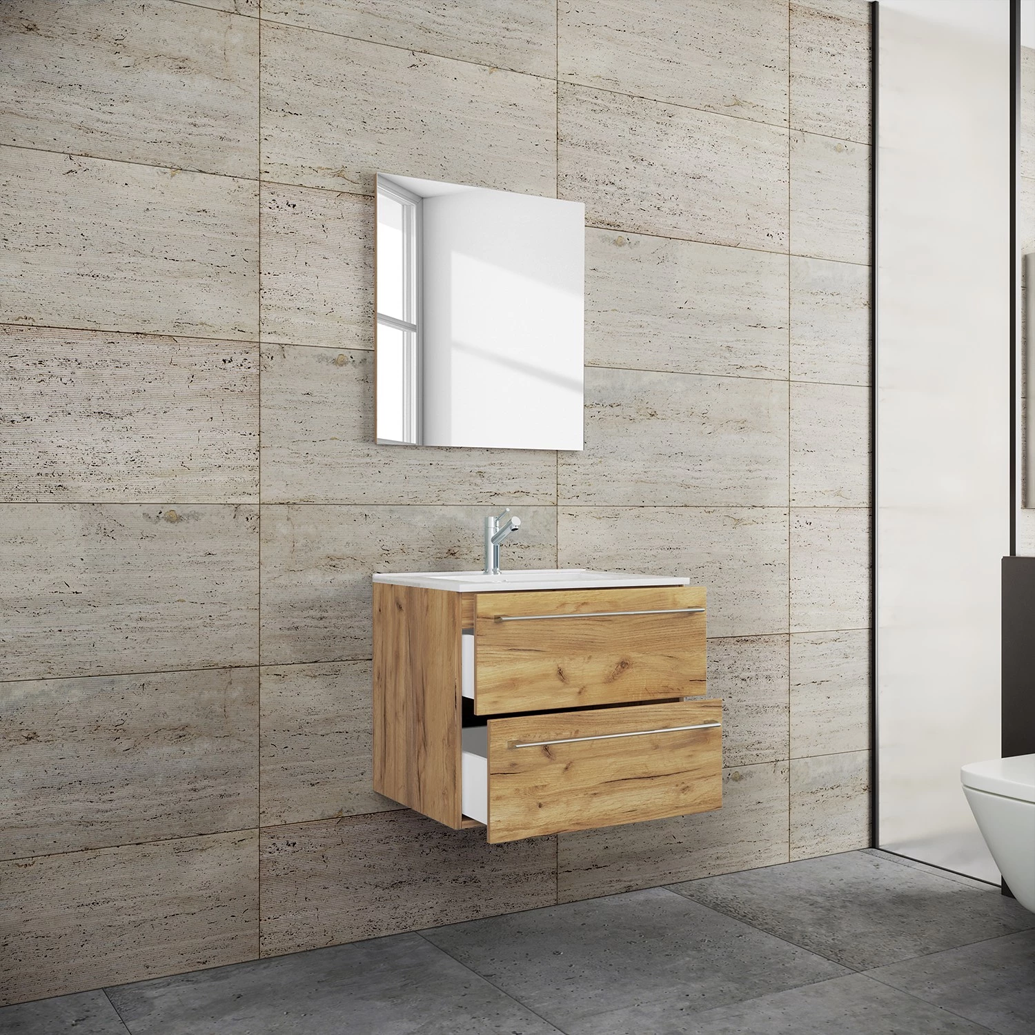 VCM Salle de bain Muniz III (2 éléments) - Imitation chêne - Largeur : 61 cm 4 VCM Salle de bain Muniz III (2 éléments) - Imitation chêne - Largeur : 61 cm – Image 2
