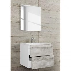 VCM Salle de bain Muniz III (2 éléments) - Imitation béton - Largeur : 61 cm