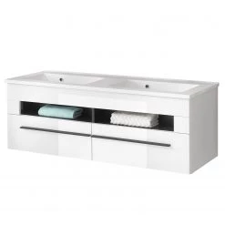 Roomscape Meuble avec vasque double Farson - Blanc brillant