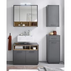 Giessbach Salle de bain Guardo II (4 éléments) - Avec éclairage intégré - Graphite / Imitation chêne sauvage