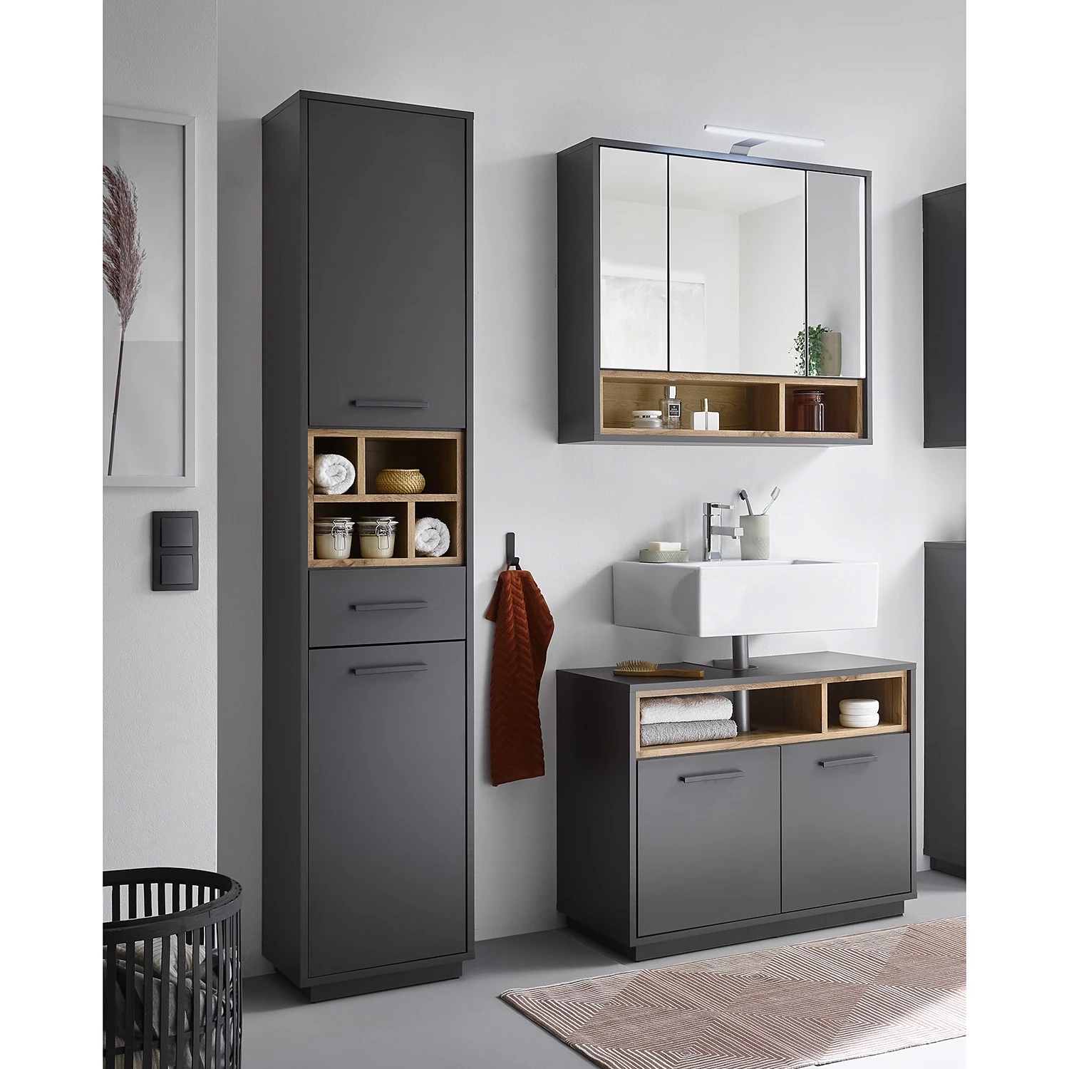 Giessbach Salle de bain Guardo III (3 éléments) - Avec éclairage intégré - Graphite 4 Giessbach Salle de bain Guardo III (3 éléments) - Avec éclairage intégré - Graphite – Image 2