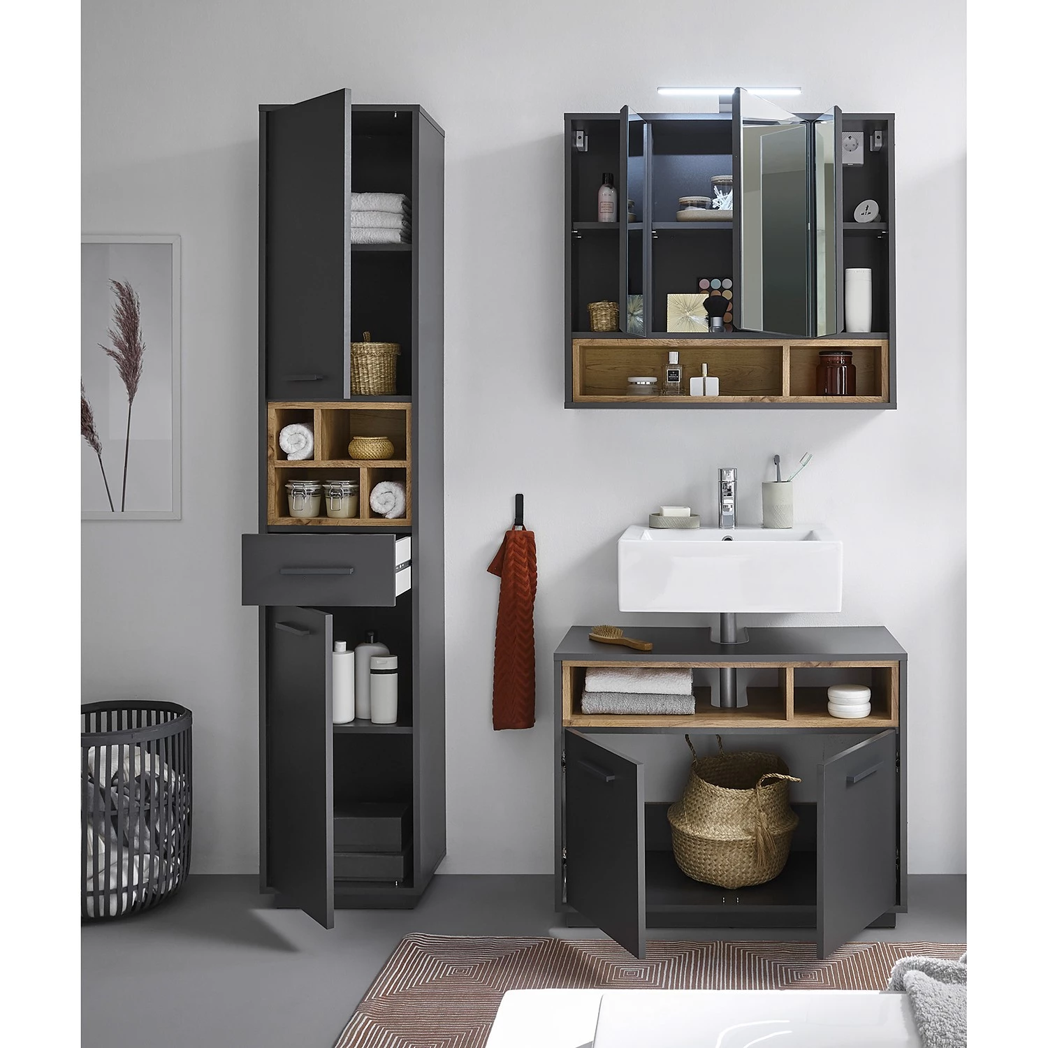 Giessbach Salle de bain Guardo III (3 éléments) - Avec éclairage intégré - Graphite 5 Giessbach Salle de bain Guardo III (3 éléments) - Avec éclairage intégré - Graphite – Image 3