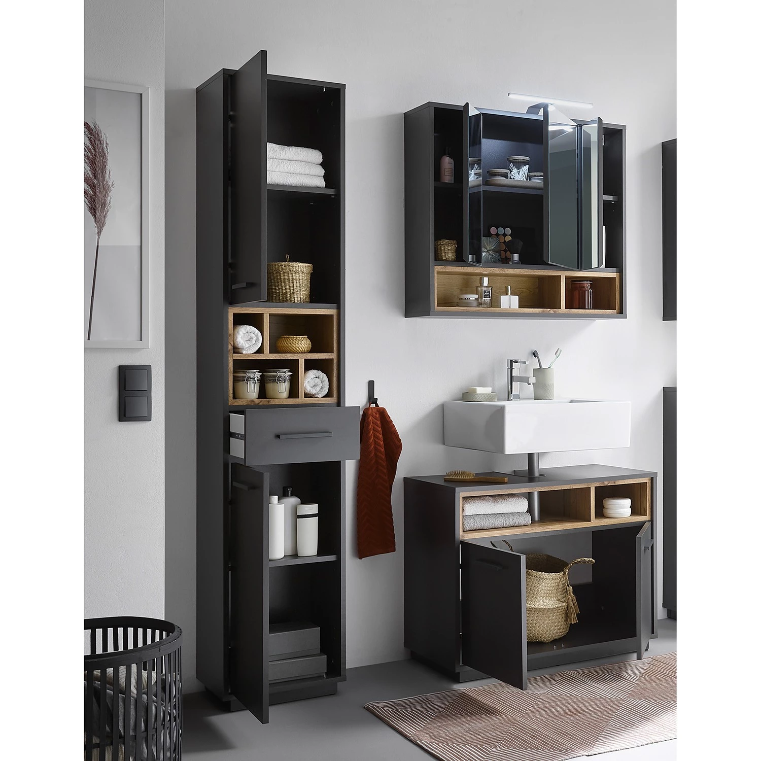 Giessbach Salle de bain Guardo III (3 éléments) - Avec éclairage intégré - Graphite 6 Giessbach Salle de bain Guardo III (3 éléments) - Avec éclairage intégré - Graphite – Image 4