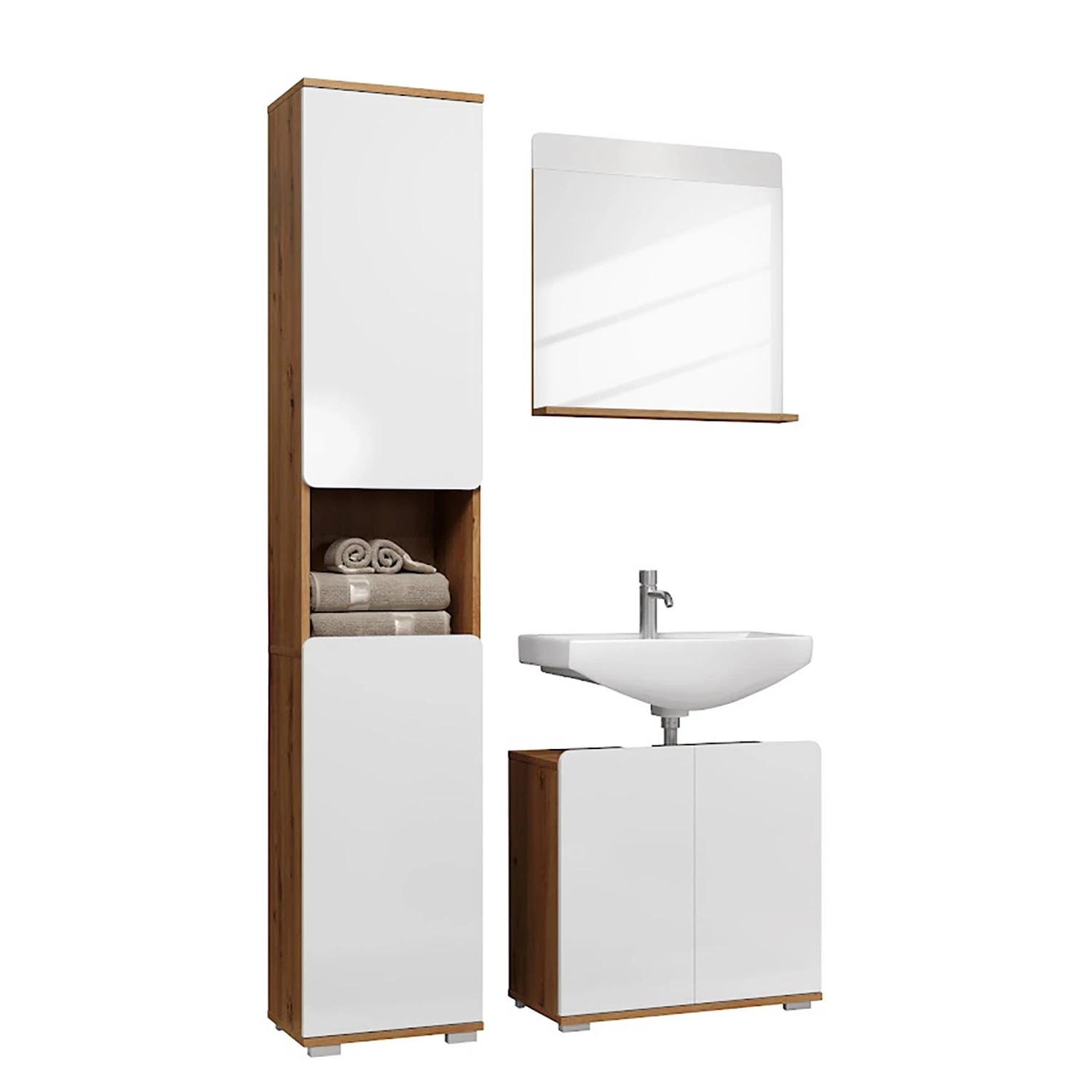 Trendteam Salle de bain Ciara III (3 éléments) - Blanc brillant / Imitation chêne artisan 8 Trendteam Salle de bain Ciara III (3 éléments) - Blanc brillant / Imitation chêne artisan – Image 6