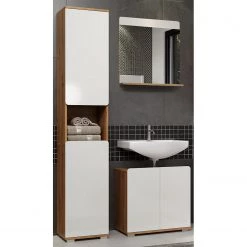 Trendteam Salle de bain Ciara III (3 éléments) - Blanc brillant / Imitation chêne artisan