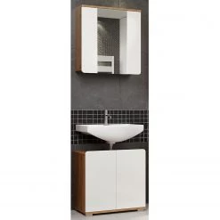 Trendteam Salle de bain Ciara VI (2 éléments) - Blanc brillant / Imitation chêne artisan