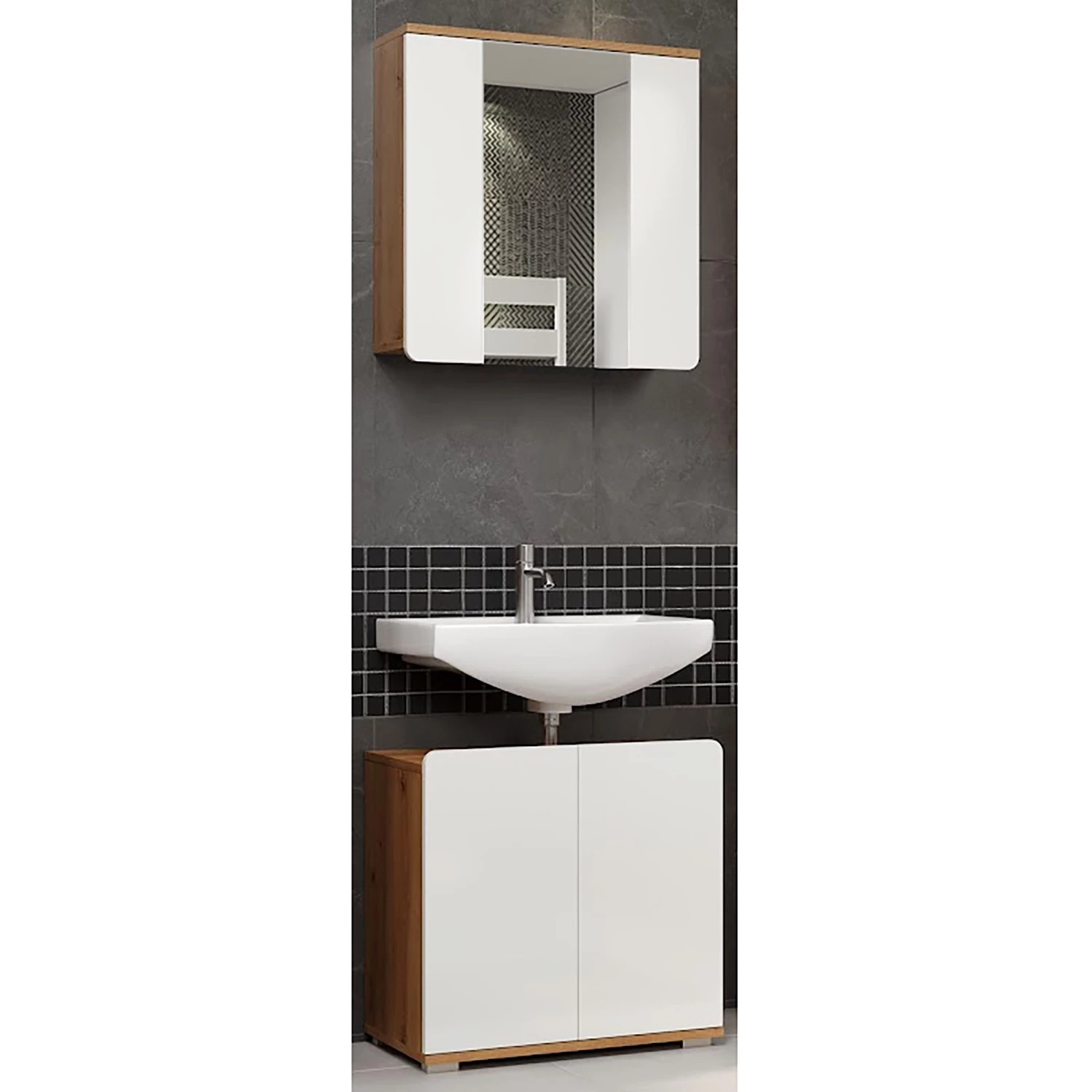 Trendteam Salle de bain Ciara VI (2 éléments) - Blanc brillant / Imitation chêne artisan 3 Trendteam Salle de bain Ciara VI (2 éléments) - Blanc brillant / Imitation chêne artisan