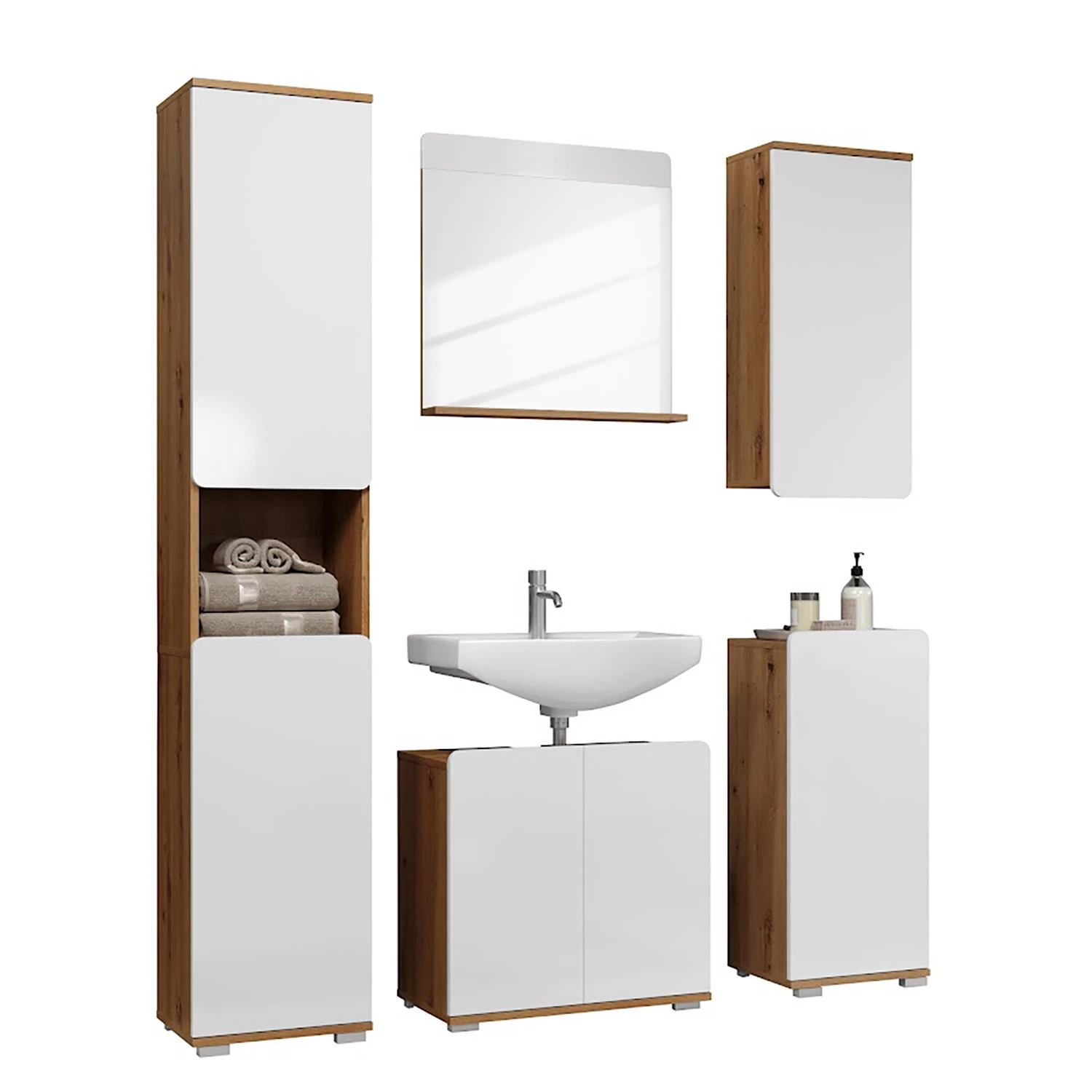 Trendteam Salle de bain Ciara I (5 éléments) - Blanc brillant / Imitation chêne artisan 10 Trendteam Salle de bain Ciara I (5 éléments) - Blanc brillant / Imitation chêne artisan – Image 8