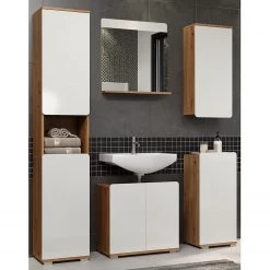 Trendteam Salle de bain Ciara I (5 éléments) - Blanc brillant / Imitation chêne artisan