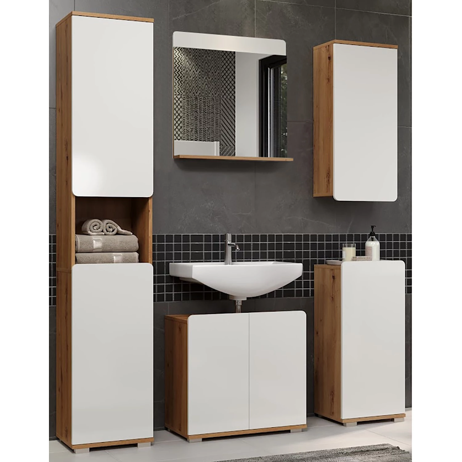 Trendteam Salle de bain Ciara I (5 éléments) - Blanc brillant / Imitation chêne artisan 3 Trendteam Salle de bain Ciara I (5 éléments) - Blanc brillant / Imitation chêne artisan