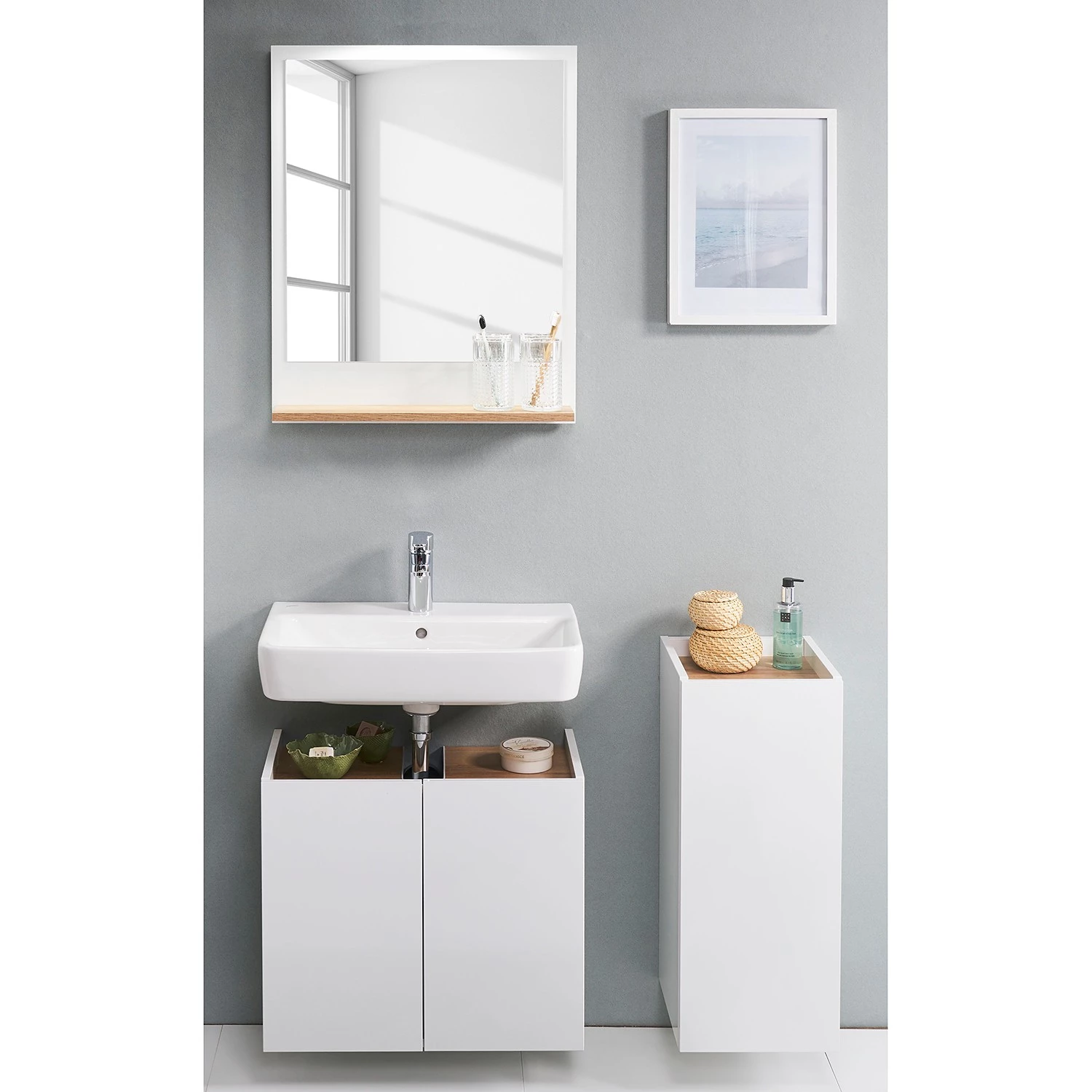 Pelipal Salle de bain 947 II (3 éléments) - Blanc / Imitation chêne Riviera 3 Pelipal Salle de bain 947 II (3 éléments) - Blanc / Imitation chêne Riviera