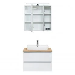 Pelipal Salle de bain Quickset 360 I (2 élém.) - Avec éclairage inclus - Blanc / Imitation chêne Riviera -Meubles de salle de bain Soldes 2022 1000343368 220330 040 DETAILS P000000001000343368