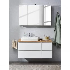 Pelipal Salle de bain Quickset 360 II (2 élém.) - Avec éclairage inclus - Blanc / Imitation chêne Riviera