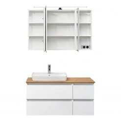 Pelipal Salle de bain Quickset 360 II (2 élém.) - Avec éclairage inclus - Blanc / Imitation chêne Riviera -Meubles de salle de bain Soldes 2022 1000343369 220330 035 DETAILS P000000001000343369