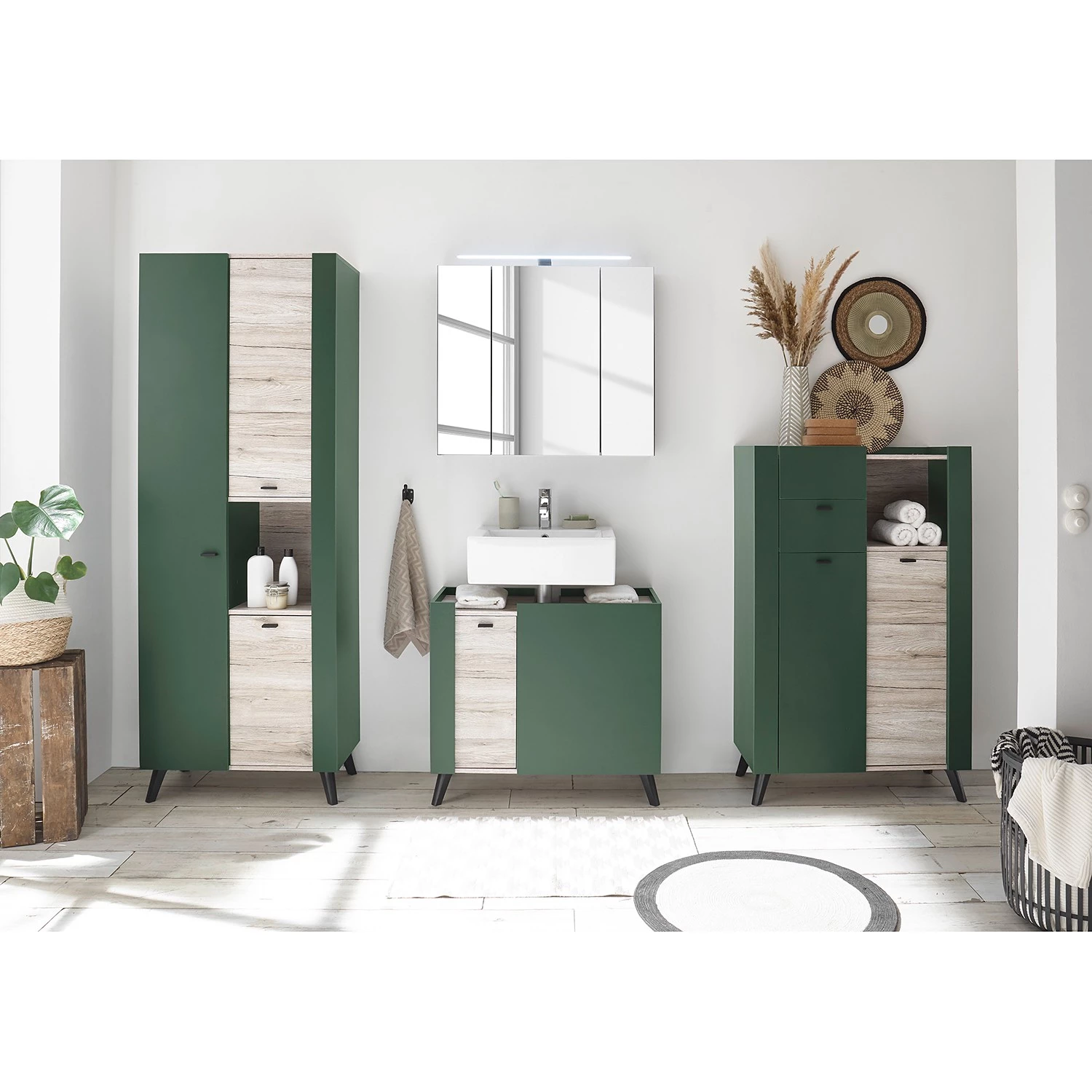 Norrwood Armoire de salle de bain Linen - Vert sapin / Imitation chêne Sanremo 4 Norrwood Armoire de salle de bain Linen - Vert sapin / Imitation chêne Sanremo – Image 2
