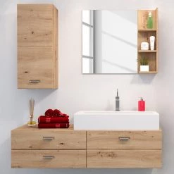 Trendteam Salle de bain Geo II (3 éléments) - Imitation chêne artisan