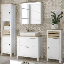 Ridgevalley Salle de bain Sona I (4 éléments) - Éclairage inclus - Blanc / Imitation chêne Sanremo