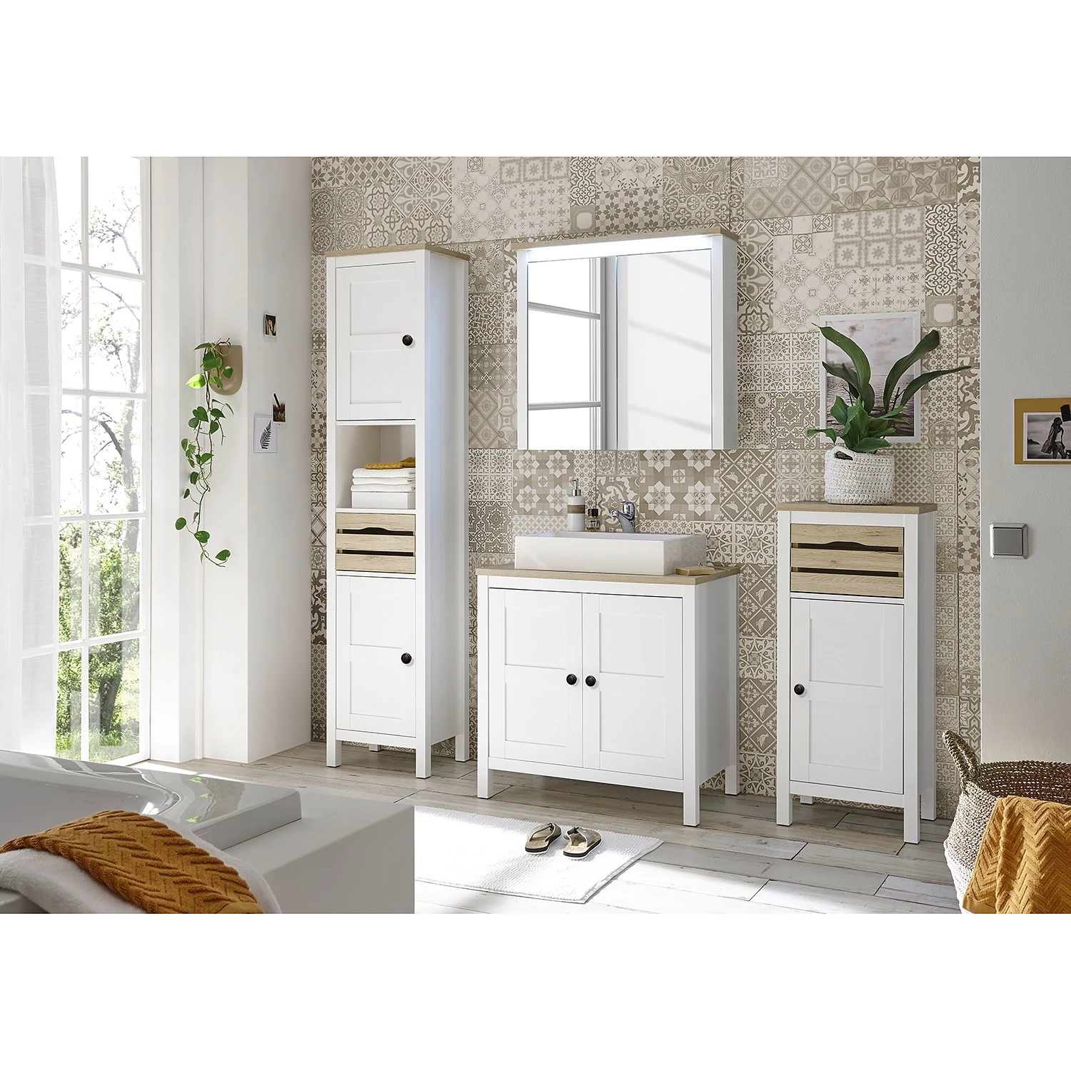 Ridgevalley Salle de bain Sona I (4 éléments) - Éclairage inclus - Blanc / Imitation chêne Sanremo 4 Ridgevalley Salle de bain Sona I (4 éléments) - Éclairage inclus - Blanc / Imitation chêne Sanremo – Image 2