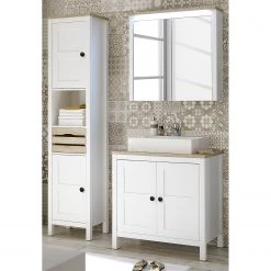 Ridgevalley Salle de bain Sona II (3 éléments) - Éclairage inclus - Blanc / Imitation chêne Sanremo