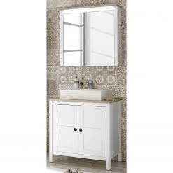 Ridgevalley Salle de bain Sona III (2 éléments) - Éclairage inclus - Blanc / Imitation chêne Sanremo