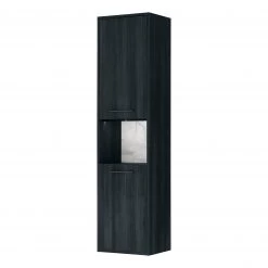 Red Living Colonne de salle de bain Bodmin - Avec éclairage - Noir / Imitation marbre blanc