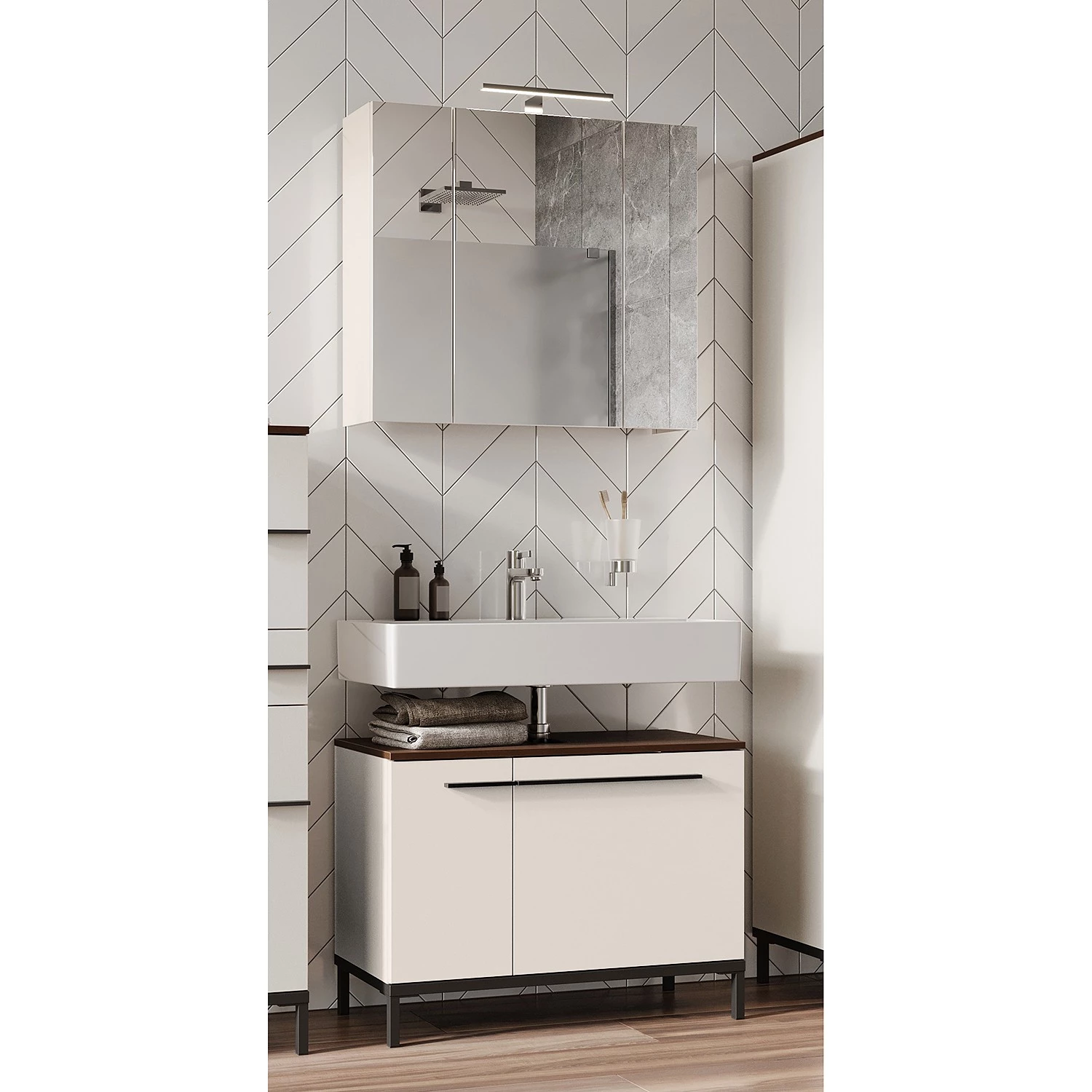 Germania Salle de bain Yonkers I (2 éléments) - Avec éclairage intégré - Cachemire 3 Germania Salle de bain Yonkers I (2 éléments) - Avec éclairage intégré - Cachemire