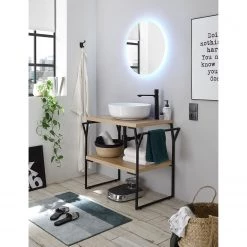 Red Living Meuble avec vasque Laos I - Fer - Noir mat / Imitation chêne artisan - Largeur : 75 cm -Meubles de salle de bain Soldes 2022 1000356768 220816 021 MOOD DETAILS P000000001000356768 mood