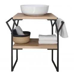 Red Living Meuble avec vasque Laos I - Fer - Noir mat / Imitation chêne artisan - Largeur : 75 cm -Meubles de salle de bain Soldes 2022 1000356768 220816 030 DETAILS P000000001000356768