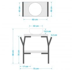Red Living Meuble avec vasque Laos I - Fer - Noir mat / Imitation chêne artisan - Largeur : 75 cm -Meubles de salle de bain Soldes 2022 1000356768 220913 500 SKETCH DETAILS P000000001000356768 sketch