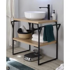 Red Living Meuble avec vasque Laos I - Fer - Noir mat / Imitation chêne artisan - Largeur : 95 cm