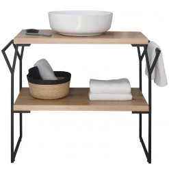 Red Living Meuble avec vasque Laos I - Fer - Noir mat / Imitation chêne artisan - Largeur : 95 cm -Meubles de salle de bain Soldes 2022 1000356770 220816 030 DETAILS P000000001000356770