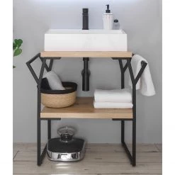 Red Living Meuble avec vasque Laos II - Fer - Noir mat / Imitation chêne artisan - Largeur : 75 cm