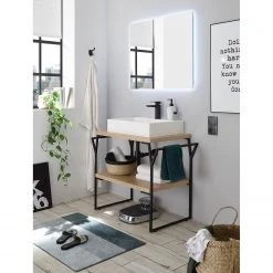 Red Living Meuble avec vasque Laos II - Fer - Noir mat / Imitation chêne artisan - Largeur : 75 cm -Meubles de salle de bain Soldes 2022 1000366329 220816 021 MOOD DETAILS P000000001000366329 mood