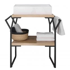 Red Living Meuble avec vasque Laos II - Fer - Noir mat / Imitation chêne artisan - Largeur : 75 cm -Meubles de salle de bain Soldes 2022 1000366329 220816 030 DETAILS P000000001000366329