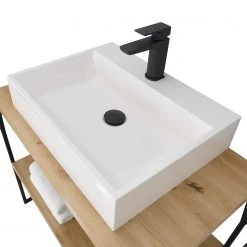 Red Living Meuble avec vasque Laos II - Fer - Noir mat / Imitation chêne artisan - Largeur : 75 cm -Meubles de salle de bain Soldes 2022 1000366329 220816 034 DETAILS P000000001000366329